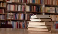 Stack of books in a library